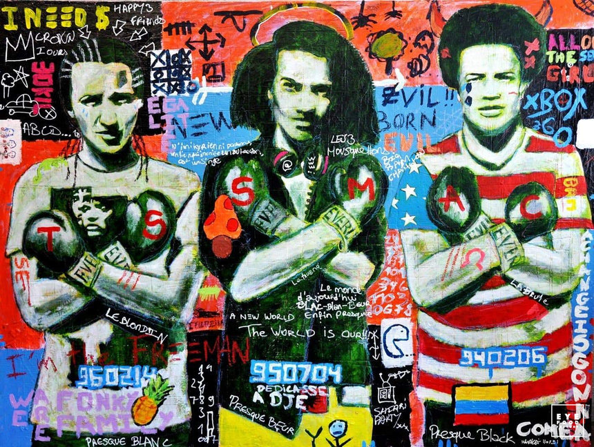 Les 3 Mousquetons - Éditions Limitées - 160x120cm, Boxe, Boxeur, Collage,