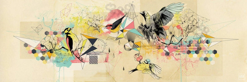 Birds Logic - Éditions Limitées - 180x60cm, Animaux, Illustration, Oiseau,