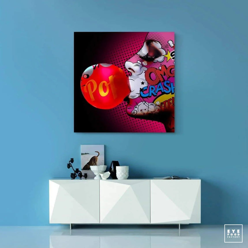 Lady bubble pop - DERNIERS EXEMPLAIRES - 100x100cm, Bulle, Chewing Gum,