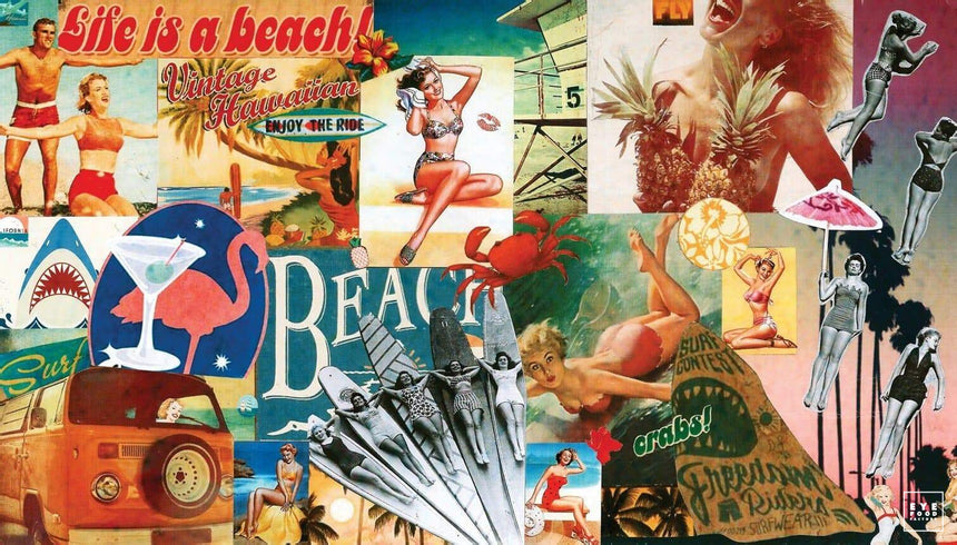 Life is a beach - Éditions Limitées - 140x80cm, Bikini, Californie, Collage,